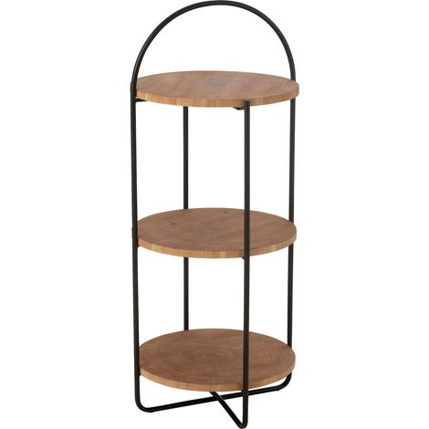 Étagère métal naturel design moderne pour salon ou entrée - Bois naturel et métal noir (1/5)