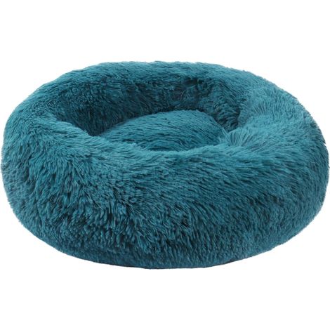 Panier Chien Chat Moelleux Rond Lits pour Chats, Fluffy Lit pour Chien Donut Anti Stress Peluche Confortable Lavable pour Chien Chat Petit Moyen Grand XH034 (Diameter:100cm, Cyan) (1/5)