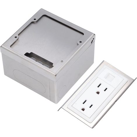Prise de sol encastrable en acier inoxydable avec 2 prises 15A à 3 broches et 1 prise pour ordinateur, boîtier de réceptacle PC (1/5)