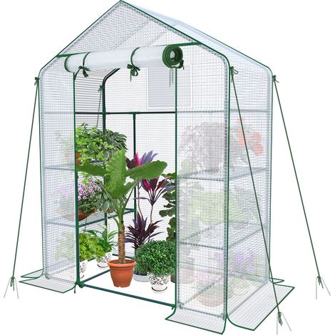 VOUNOT® Gewächshaus Foliengewächshaus mit 4 Regalebenen, Weiß, 143x73x195cm