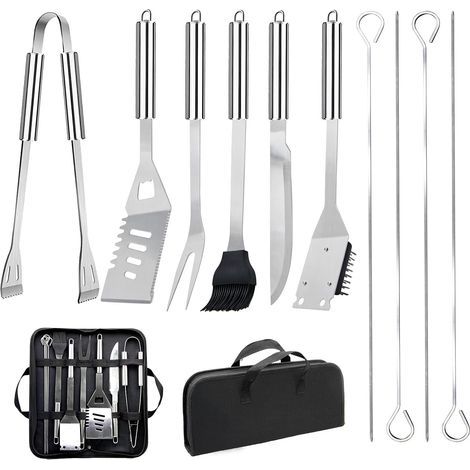 11 Pcs Professionnel d'Accessoires Barbecue en Acier Inoxydable - Ustensiles Barbecue avec Sac Portable - Set d'Outils Barbecue pour Homme Cadeau de Grill en Camping et Pique-Nique en Extérieur (1/5)