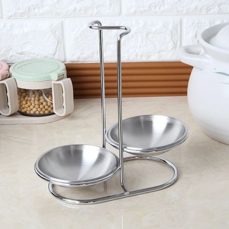 Repose-cuillère, porte-cuillère, porte-cuillère de cuisine avec deux bols en acier inoxydable (1/4)