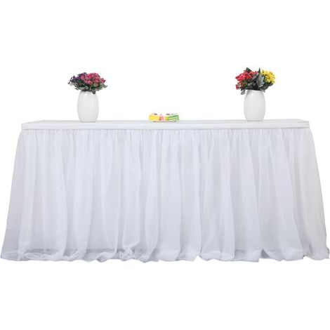 Jupe de Table Douce, Nappe Transparente Extra Longue, Nappe Rectangulaire pour Mariage, Table de Réception, Table de Réception, Fête D'anniversaire, Gâteau,(183x75cm /6x2.5ft-Blanc) (1/5)