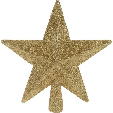 Weihnachtsbaum Spitze 19 cm - Gold - Christbaum Spitze Stern mit Glitzer Effekt