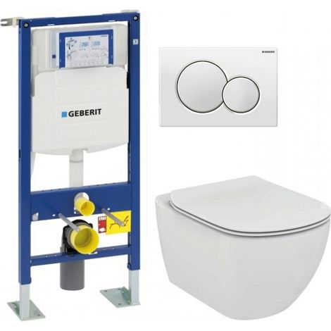 Pack WC suspendu AquaBlade TESI – Bâti-support Geberit UP320 – Plaque de déclenchement Sigma blanche – Chasse d'eau 6/3L