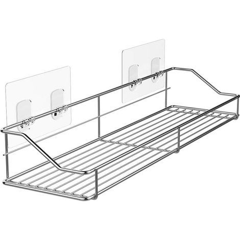 Étagère de rangement de salle de bain en acier inoxydable, panier de rangement de salle de bain sans perforation (1/5)
