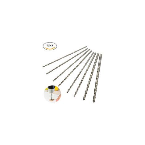 Set di 8 punte da trapano extra lunghe da 200 mm, punte in acciaio ad alta velocità, gambo dritto con diametri di 4 mm, 4,2 mm, 4,5 mm, 5 mm, 5,2 mm, 6 mm, 8 mm, 10 mm, strumento per forare il legno -