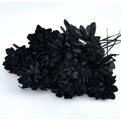 10 rosas artificiales de seda negras de 38 cm con tallos largos, perfectas para bodas, fiestas, decoración del hogar y decoraciones de Halloween.