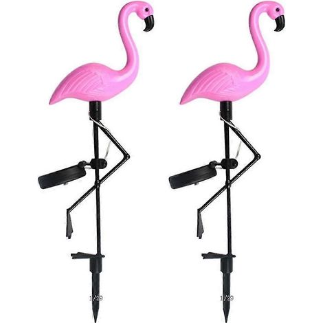 Lot de 2 lampes solaires LED d'extérieur flamant rose, guirlandes décoratives pour jardin. (1/4)