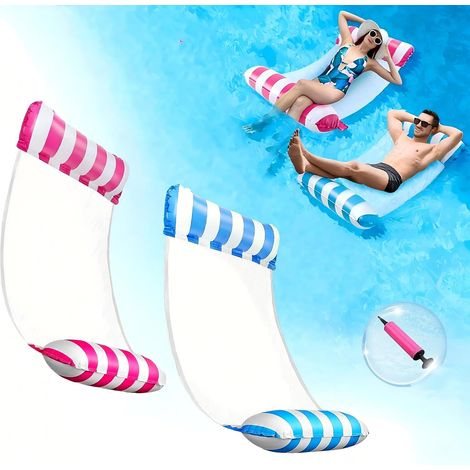 2-Piece Adult Pool Float, 4-in-1 Inflatable Hammock Floating Set, Inflatable Pool Hammock, Water Hammock with Net and Air Pump, Inflatable Pool Accessories for Adults and Children, Universal Nylon (1/5)