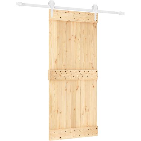 Schiebetür Natürlich und Weiß 90 x 210 cm Massivkiefer vidaXL (1/5)