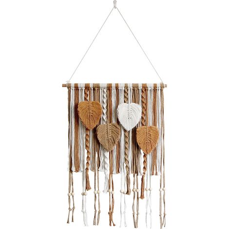 Revistero de pared de cuerda de algodón trenzada – Estilo nórdico – Decoración colgante creativa, hecha a mano con flecos – Decoración de biblioteca en color caqui (1/2)