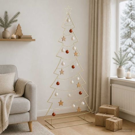 Sapin de Noël en métal avec support KUOPIO 210 cm Acier Doré (1/5)