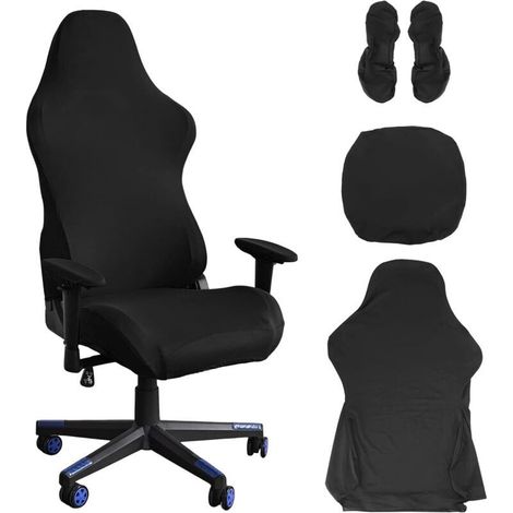 Housse de chaise de gaming - Housse de chaise de bureau - Noir - Extensible - Pour chaise de jeu d\'ordinateur, style racing - Noir (1/5)