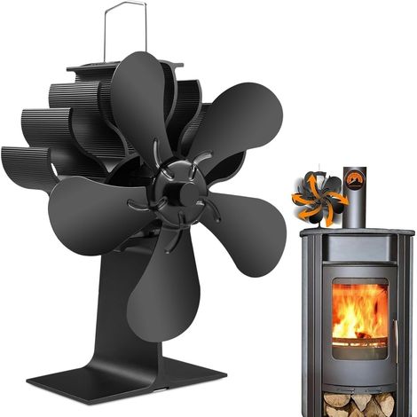 Ventilateur de poêle à bois à 5 lames, sans moteur électrique silencieux, alimenté par la chaleur, circule à air chaud pour poêles à gaz/granulés/bûches (thermomètre non inclus) (1/5)