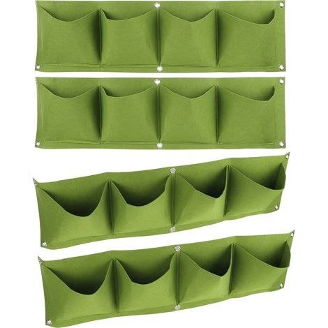 Lot de 4 sacs de culture muraux réutilisables en feutre biodégradable à 4 poches, vert (1/5)