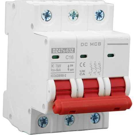 Disjoncteur cc 3P 6000A capacité de rupture Mini disjoncteur de sécurité pour système solaire photovoltaque 16A 750V (1/5)