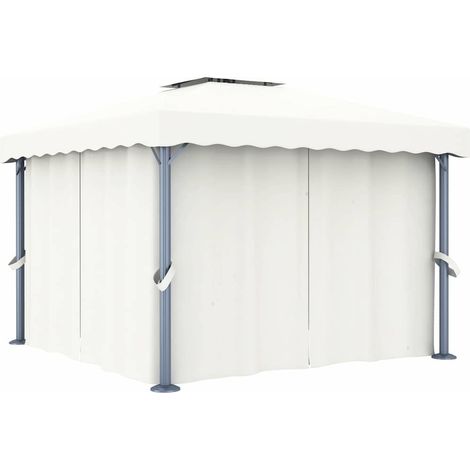 Tonnelle avec rideau 3x3 m Blanc crème Aluminium (1/5)