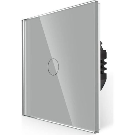 Interrupteur unipolaire, pas de fil neutre nécessaire, interrupteur de contrôle tactile avec panneau en verre gris, interrupteur mural moderne avec rétroéclairage LED, 1 bouton 1 voie (1/5)