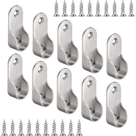 10 supports de tringle à vêtements avec 20 vis, supports de tringle à vêtements nickelés, supports de penderie, alliage de zinc, fixation ovale, pour tringles à vêtements (1/5)