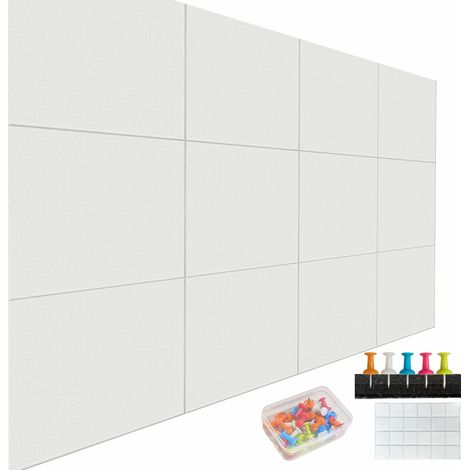 Lot de 12 Panneau Acoustique Muraux, Tableaux en Feutre Mural Autoadhésif 30x30 cm pour Studios d'enregistrement, Salles de Musique, Bureau, Salle de Jeux (Blanc) (1/5)