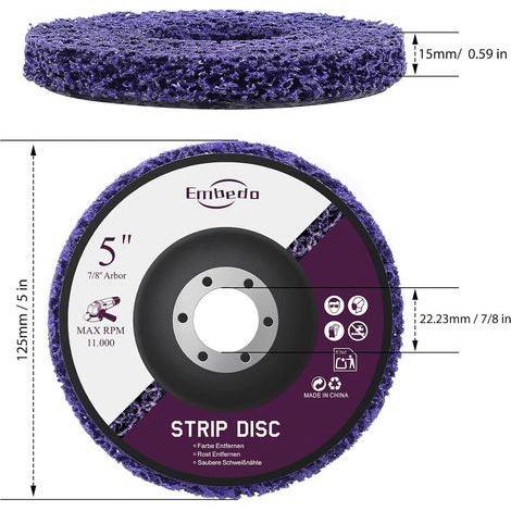 Lot de 5 Disques Abrasifs 125mm pour Meuleuse d'Angle|Élimine Peinture & Rouille|Nettoyage Profond Sans Abîmer les Surfaces|Pour Métal/Bois/Pierre/Plastique|Usage Pro & DIY (1/4)