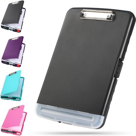 Classeur A4 - Avec Support Stylo Et Compartiments De Rangement - Clip Métallique Robuste - Surface Décriture Plane - Noir (1/5)
