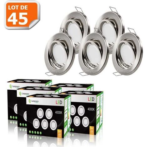 Lot de 45 spot led encastrable complet orientable alu brossé avec ampoule gu10 230v 5w, blanc neutre (1/5)