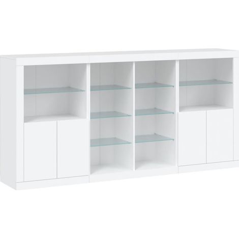 Credenza cassettiera mobile contenitore organizer cucina soggiorno salotto con luci LED 202 x 37 x 100 cm bianco 020029841