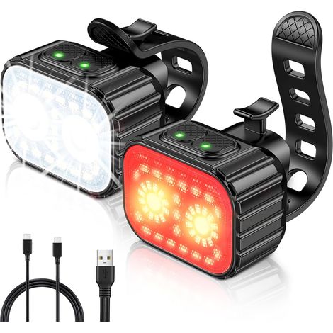 Luce anteriore e posteriore per bicicletta, 8 + 12 modalità di illuminazione, luce LED per bicicletta impermeabile IPX6, luce per bicicletta ricaricabile tramite USB per mountain bike, bici ibride e b (1/5)