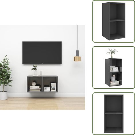 Armadio TV - vidaXL Mobile TV da Parete Grigio Lucido 37x37x72 cm Legno Multistrato - Armadio da parete