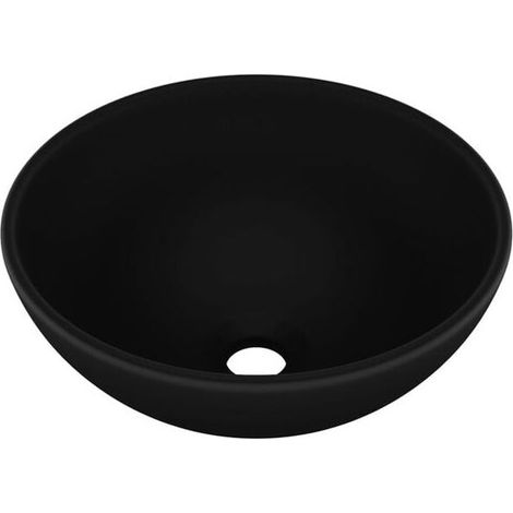 Lavabo rond de salle de bain, noir mat, 32,5 x 14 cm, céramique. (1/5)