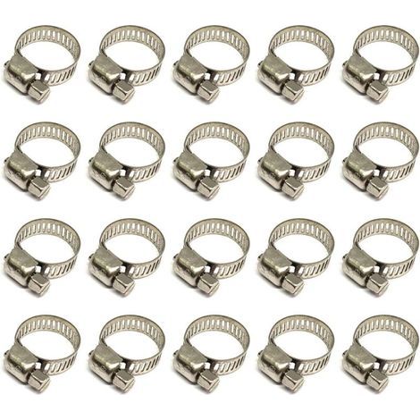 Collier de Serrage Réglable en Acier Inoxydable 304, 20 Pièces pour Tuyaux 12–20 mm, Idéal pour Eau, Gaz, Câbles et Robinets (1/4)