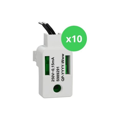 Schneider - Odace 2025 - LOT de 10 LED verte 0,15mA 250V u00e0 cu00e2bler - Lumineux/tu00e9moin - Faible luminositu00e9 - Ru00e9f : S989291 x 10 (1/5)