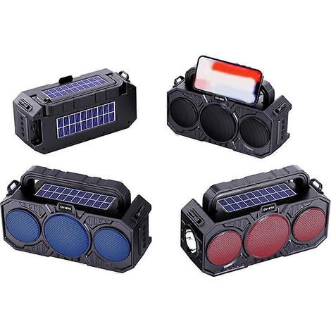 Lampe torche rechargeable à énergie solaire avec radio FM, haut-parleur Bluetooth sans fil, emplacement pour carte TF et port USB, idéale pour le camping d'urgence en extérieur. (1/5)