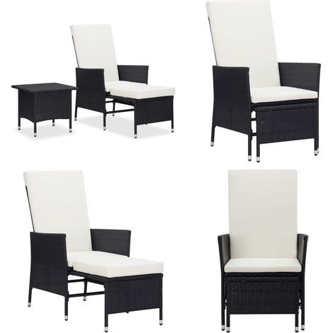 Salon de jardin 2 pcs avec coussins Résine tressée Noir - Meubles De Jardin - Salon De Jardin - Mobilier Extérieur - Chaise Longue - Set De Salon - Home & Living