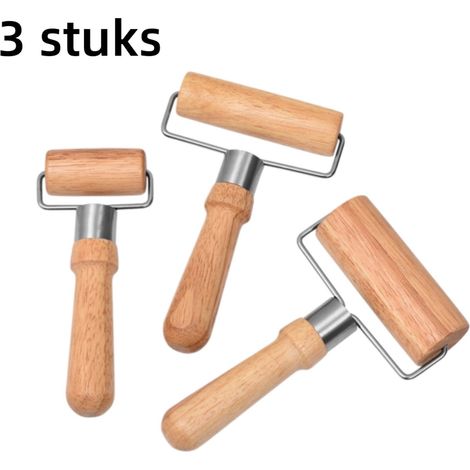 Ensemble de 3 rouleaux à pâtisserie manuels en bois pour pâte à raviolis et préparation de pâtisseries couleur bois (1/5)