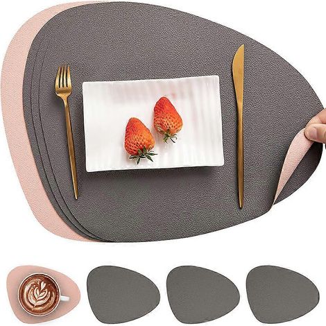 Sets de table lavables, lot de 4, sets de table lavables avec sous-verres pour la maison, la cuisine, le restaurant et l'hôtel (rose gris) (1/4)