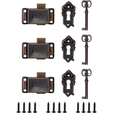 Serrures rétro vintage 3 pièces pour boîtes à bijoux, armoires et tiroirs – Lot de serrures anciennes avec clés, dimensions 53 × 26 mm-Muntra (1/5)