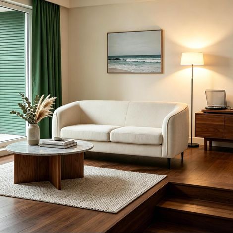 Canapé 2 places beige avec assise 119 x 56 cm, ressorts ensachés et pieds en métal HAVRYA (1/5)