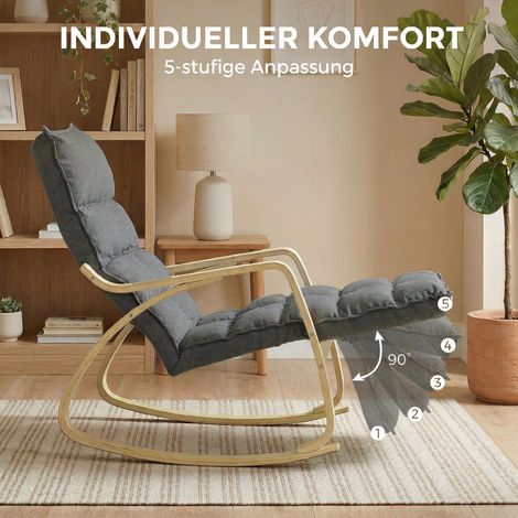 Fauteuil à bascule avec repose-pieds réglable, fauteuil relax rembourré, gris (1/5)