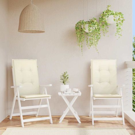 Coussins de chaise de jardin dossier haut-Coussins de chaise de terrasse-Coussins d'extérieur lot de 2 crème tissu (1/5)