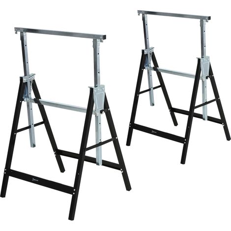 Tréteau de sciage réglable en hauteur pliable en métal noir 68x56x80-130 cm, capacité de charge jusqu'à 200 kg pour travaux de menuiserie (1/5)