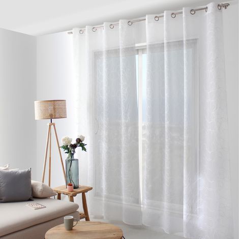 Voilage tamisant brodé de sphères Blanc 140x240 cm (1/3)