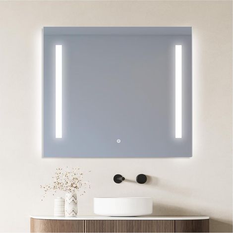 Espejo LED rectangular L60/80cm de vidrio plateado LUMENA