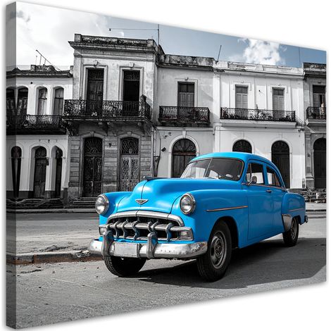 Wandbild Blaues altes Auto auf einer Straße in Havanna Kuba 60x40 (1/5)