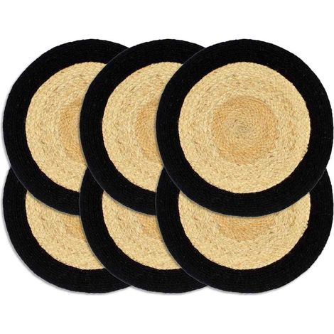 Mantel individual redondo 6 uds yute algodón natural negro 38cm vidaXL