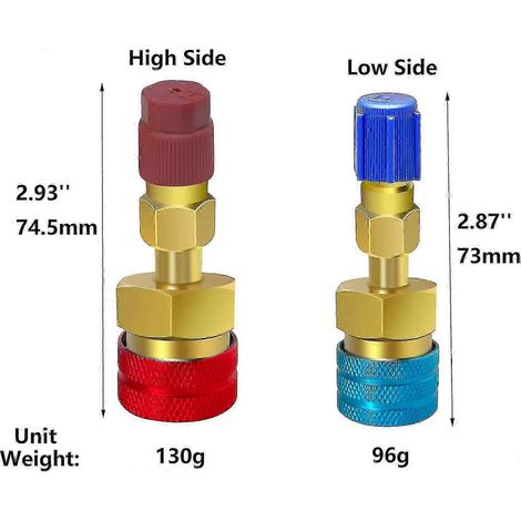 Raccord rapide R1234YF, adaptateur R1234yf vers R134a, kit de conversion de connecteur haute et basse pression pour le chargement d'air frigorifique R-1234yf en courant alternatif (1/4)