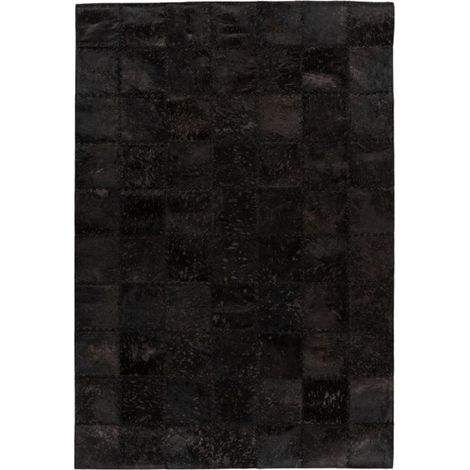 Tapis Patchwork en Cuir Fait Main "Voila" Noir 120 x 170 cm (1/4)