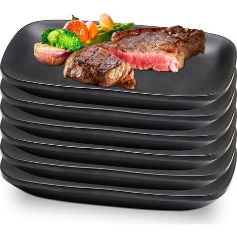 Lot de 6 assiettes à dessert : assiettes à mezzé noires 15,5 x 9 x 2 cm, assiettes à apéritifs rectangulaires mates pour viande, antipasti, sushi, plat, etc (1/5)